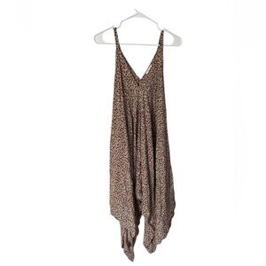 Japna Women’s Leopard Print Harem Wide Leg Jumpsuit S V-Neck